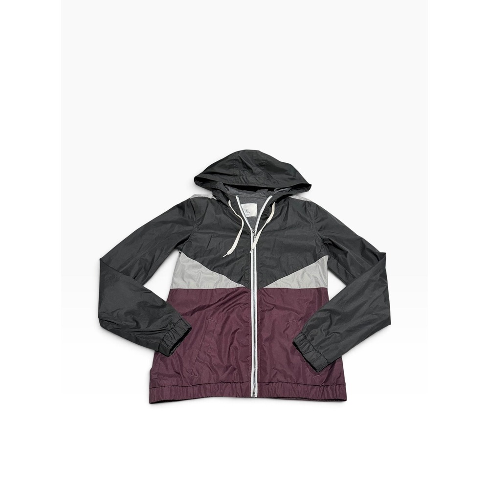 Zine Colorblock Windbreaker Jacket Black Grey Burgundy Full Zip Hoodie Small